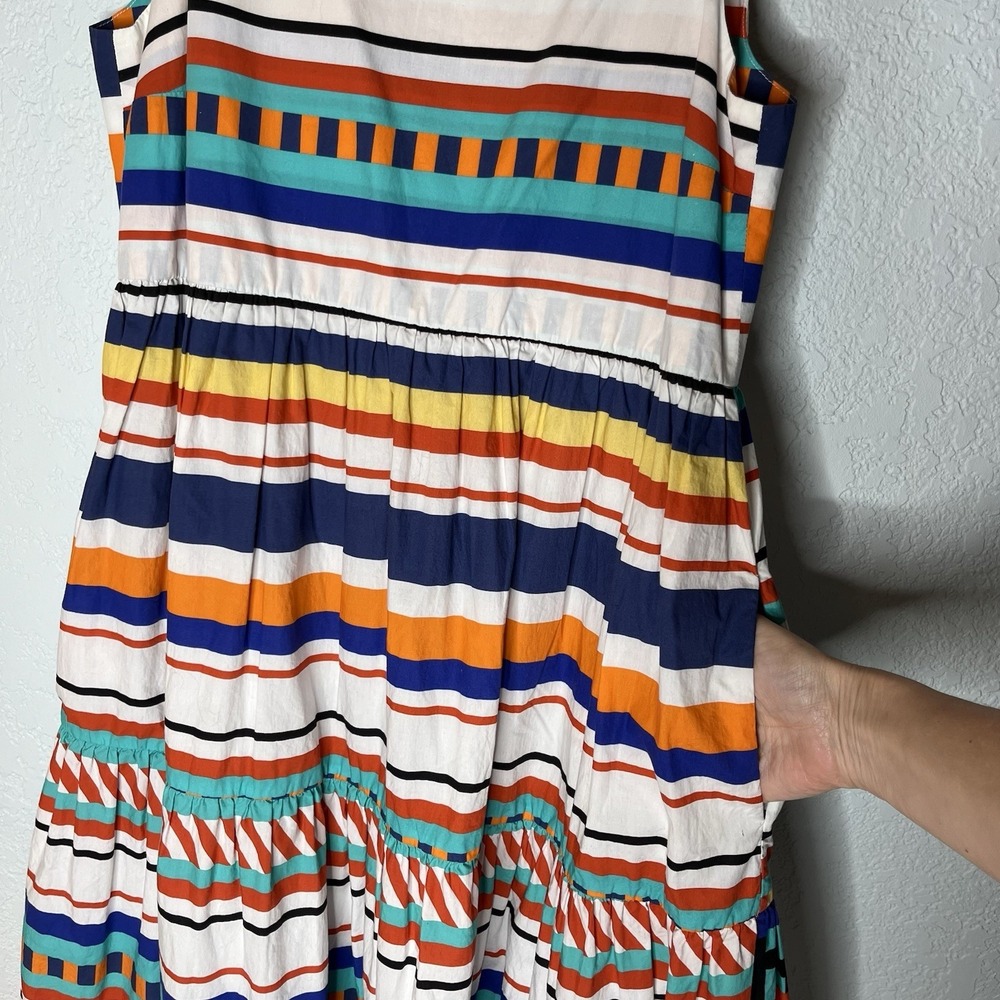 MDS Stripes Women's Maxi Dress Size 2 Multicolor 100% Cotton Tiered Coastal - Picture 8 of 10